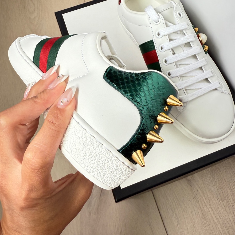 BRAND NEW Gucci Women's White Sneakers with Pearl & Studded Embellishments - Picture 3 of 9